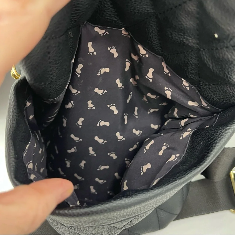 Steve Madden Black Quilted Leather Backpack Baby Bag (BLACK BAG)